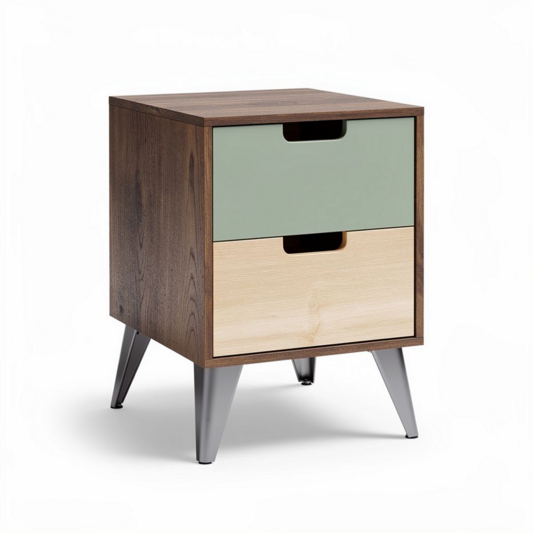 Wooden bedside table with fabric drawer - 40 x 35 x 50cm