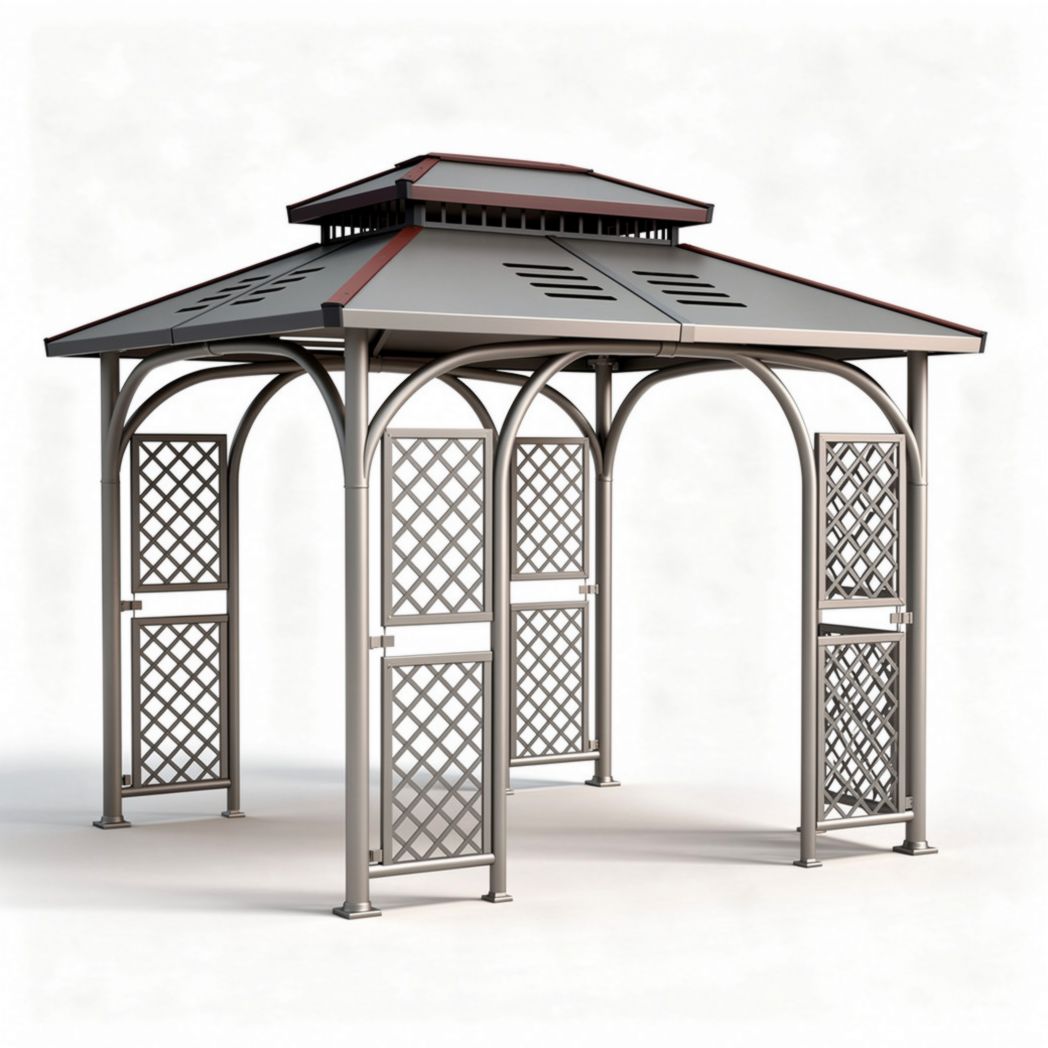 Metal garden gazebo with lattice panels - 240 x 240 x 250cm