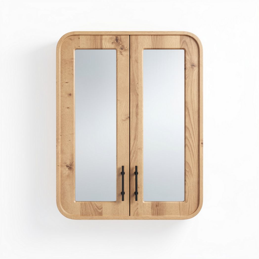 Wooden wall-mounted cabinet with mirrors - 60 x 40 x 15cm