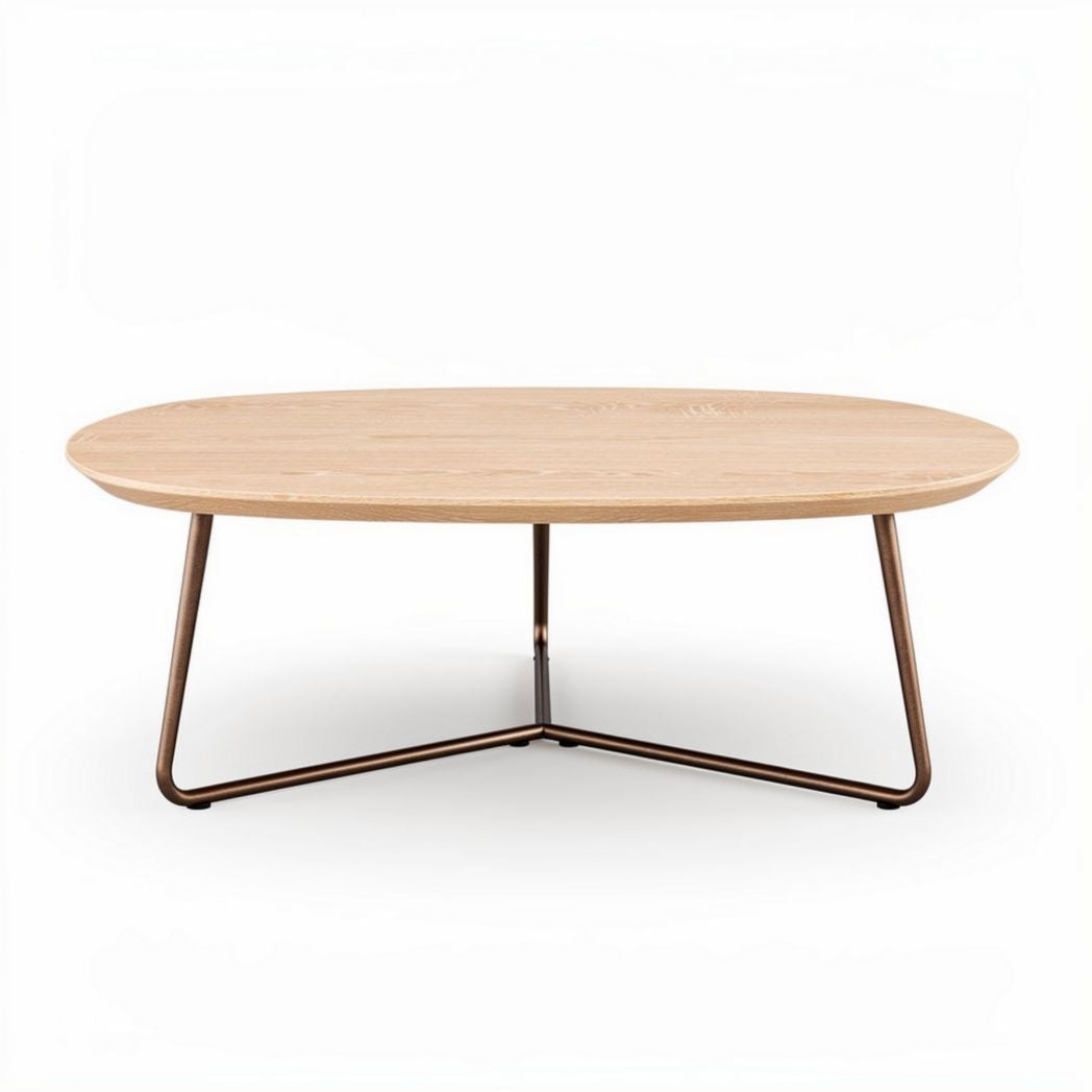Round wooden coffee table with metal legs - 120 x 80 x 40cm