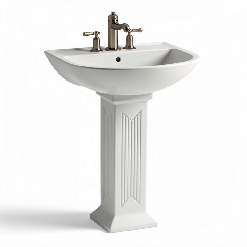 Ceramic pedestal sink with dual faucet holes - 60 x 46 x 85cm