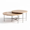 Nested round coffee tables with oak wood tops and metal legs - 80 x 80 x 40cm